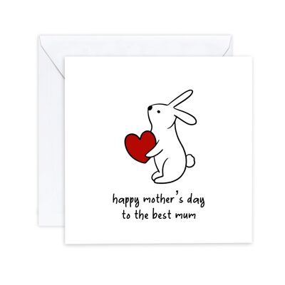 Feliz día de la madre a la mejor mamá - Tarjeta simple para mamá Tarjeta de conejo - Tarjeta simple de animal - Tarjeta de hija / hijo Enviar al destinatario (SKU: MD25W)