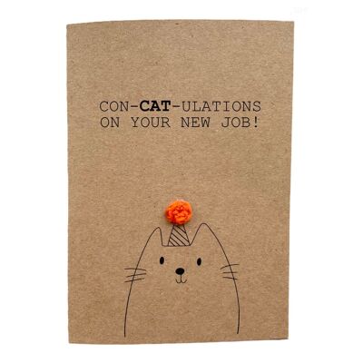 Divertente nuovo lavoro Cat Pun Card - Congratulazioni per il tuo nuovo lavoro - Uncinetto fatto a mano - Partenza - Biglietto per collega - Amante dei gatti - Messaggio all'interno (SKU: NJ02B)