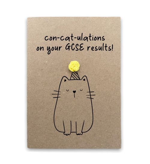 Funny New GSCE Exam Cat Pun Card - Congratulations on A-Level Results - GCSE Card - Handmade Exam Pass - Cat Lover - Send To Recipient (SKU: BD143B)