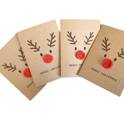Biglietti natalizi fatti a mano all'uncinetto Rudolf naso di renna - Confezione di carte - Set di biglietti di Natale - Set di biglietti di Natale divertenti - Biglietto di Natale ecologico per lei (SKU: CH003B)