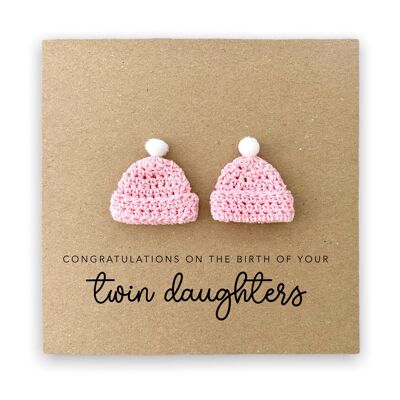 Glückwunschkarte für neue Eltern von Zwillingstöchtern, Glückwünsche zur Geburt Ihrer Zwillingstochter, neue Babykarte, Willkommensbaby-Zwillinge (SKU: NB075B)