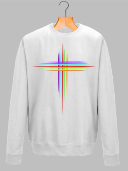 RAINBOW CROSS SWEATSHIRT- ARCTIC WHITE - FEED THE HUNGRY