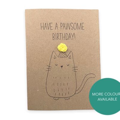Funny Cat Birthday Pun Card - Have a pawsome birthday - Cat Birthday handmade Lover - Card for her - Send to recipient - Message inside (SKU: BD155B)