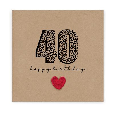 Carte d'anniversaire 40, carte d'anniversaire simple, tout âge, mari, femme, meilleur ami, petite amie, sœur, carte d'anniversaire 40e, carte 40e imprimé léopard (SKU : BD265B)