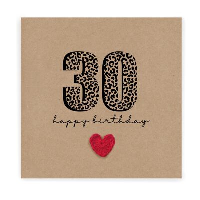 30 Birthday Card, Simple Birthday Card, Any Age, Husband, Wife, Best Friend, Girlfriend, Sister, 30th Birthday Card, Leopard Print 30th Card (SKU: BD264B)