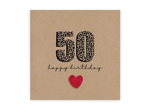50 Birthday Card, Simple Birthday Card, Any Age, Husband, Wife, Best Friend, Girlfriend, Sister, 50th Birthday Card, Leopard Print 50th Card (SKU: BD262B)