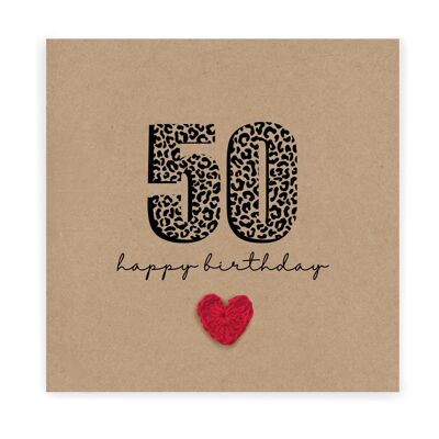 50 Birthday Card, Simple Birthday Card, Any Age, Husband, Wife, Best Friend, Girlfriend, Sister, 50th Birthday Card, Leopard Print 50th Card (SKU: BD262B)