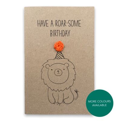 Lustige Löwe-Geburtstagskarte Wortspiel-Karte – Roar-some Happy Birthday – lustige Wortspiel-Karte – Karte für ihr Kind – an Empfänger senden – Nachricht im Inneren (SKU: BD223B)