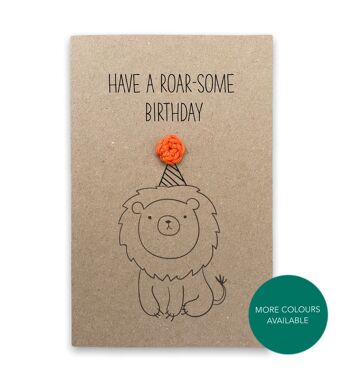 Carte d'anniversaire drôle de lion Pun Card - Roar-some happy birthday- Funny pun card - Card for her him child - Envoyer au destinataire - Message à l'intérieur (SKU: BD223B)