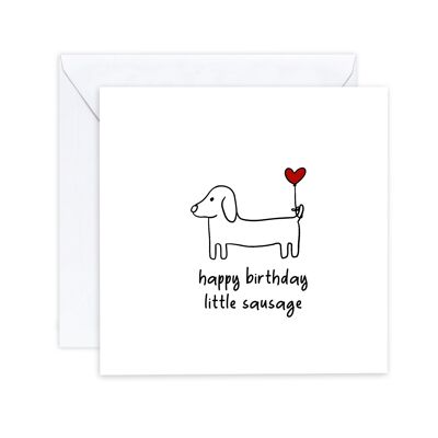 Happy Birthday Little Sausage Dog Card - Birthday Card Dog Dachshund Card for Her / Him - Dog Lover Birthday Card Pet - Send to recipient (SKU: BD129W)