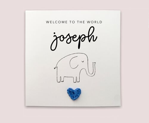 Personalised New Born baby welcome to the world - Simple new baby Card new born baby card for boy / girl elephant cute - Send to recipient (SKU: NB039WP)