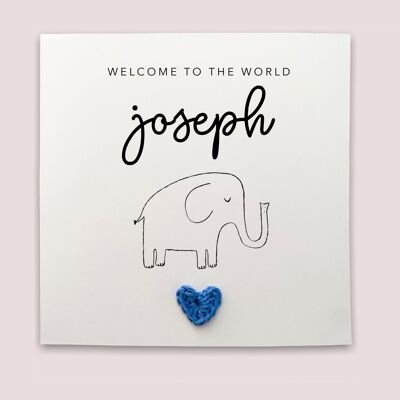 Bébé nouveau-né personnalisé bienvenue dans le monde - Carte de nouveau-né simple carte de nouveau-né pour garçon / fille éléphant mignon - Envoyer au destinataire (SKU: NB039WP)