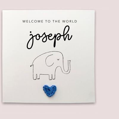 Bebé recién nacido personalizado bienvenido al mundo - Tarjeta de bebé nueva simple tarjeta de bebé recién nacido para niño / niña elefante lindo - Enviar al destinatario (SKU: NB039WP)