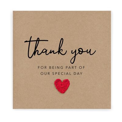 Gracias por ser parte de nuestro día especial, tarjeta de gracias por ser parte, tarjeta de agradecimiento de boda simple, nota para decir gracias (SKU: WC032B)