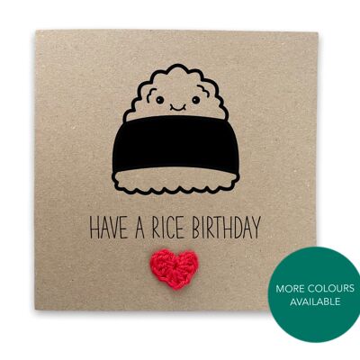 Have a Rice Birthday - Carte d'anniversaire Sushi Funny Asian Food Japanese Food Pun pour elle / lui - Carte d'amant de sushi - Envoyer au destinataire (SKU: BD154B)