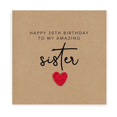 Carte d'anniversaire 30 ans pour sœur, à ma sœur incroyable pour son trentième anniversaire, carte d'anniversaire sœur 30, 30e, carte de trente ans, pour elle (SKU : BD198B)