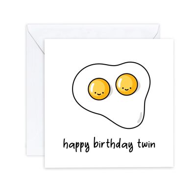 Feliz cumpleaños gemelo - Tarjeta de cumpleaños gemelo - Tarjeta de juego de palabras de huevo de humor divertido para gemelo Mejor amigo Hermano - Tarjeta de cumpleaños - Enviar al destinatario (SKU: BD022W)