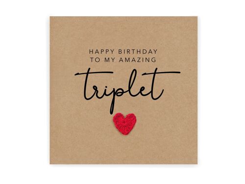 Happy Birthday to my amazing triplet , Simple rustic Birthday Card for triplet sister, Card for triplet, Happy Birthday Card, Triplet Card (SKU: BD026B)