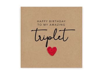 Joyeux anniversaire à mon incroyable triplet, carte d'anniversaire rustique simple pour soeur triplet, carte pour triplet, carte joyeux anniversaire, carte triplet (SKU : BD026B)