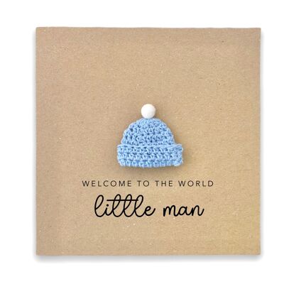 Carte de nouveau bébé garçon, carte de nouveau bébé personnalisée, carte de bébé nouveau-né coeur bleu mignon, carte de voeux de bébé personnalisée, bienvenue dans le monde, homme (SKU: NB096B)