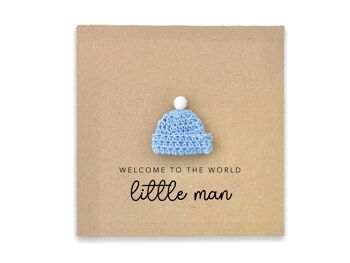 Carte de nouveau bébé garçon, carte de nouveau bébé personnalisée, carte de bébé nouveau-né coeur bleu mignon, carte de voeux de bébé personnalisée, bienvenue dans le monde, homme (SKU: NB096B)