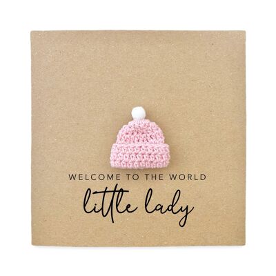 Neue Baby-Mädchen-Karte, kleine Dame neue Baby-Karte, niedliche rosa Herz-Baby-Mädchen-Karte, Karte für Neugeborene, neue Eltern-Glückwunschkarte (SKU: NB095B)