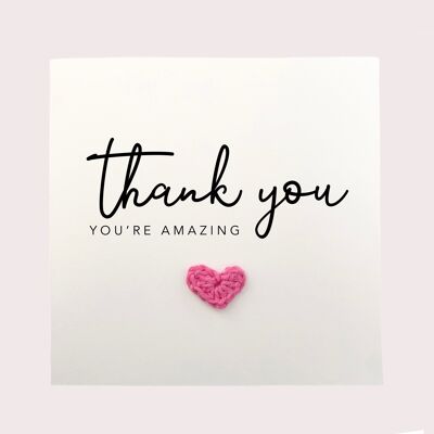 Simple gracias, eres una increíble tarjeta rústica para ella - Tarjeta simple de agradecimiento para ella - Tarjeta de ganchillo hecha a mano - Enviar al destinatario (SKU: TY004W)
