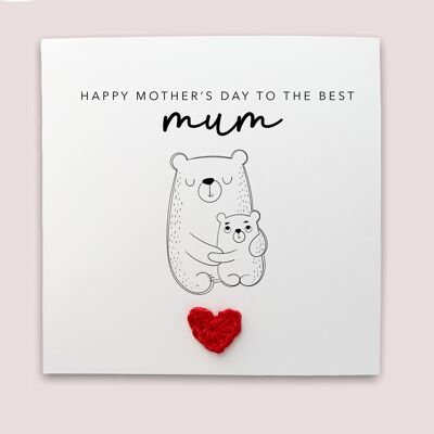 Happy Mother's Day to the best mum - Simple bear Mother's Day card from baby from baby son daughter - Simple card Send to recipient (SKU: MD27W)