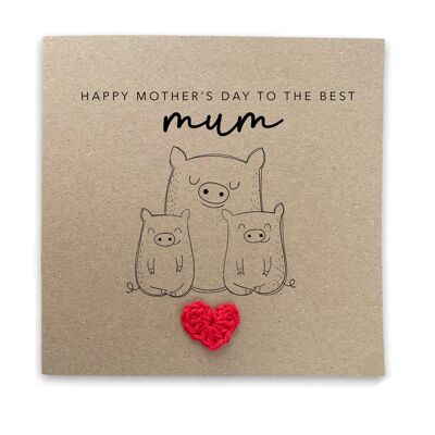 Bonne fête des mères aux meilleures mamans jumelles - Carte de fête des mères cochon simple de bébés jumeaux de bébé fils fille - Envoyer au destinataire (SKU : MD26B)