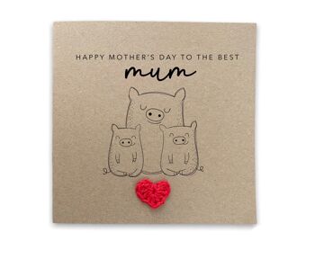Bonne fête des mères aux meilleures mamans jumelles - Carte de fête des mères cochon simple de bébés jumeaux de bébé fils fille - Envoyer au destinataire (SKU : MD26B)
