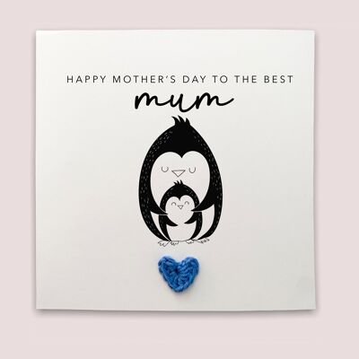 Alles Gute zum Muttertag an die beste Mutter – einfache Pinguin-Muttertagskarte vom Baby von der kleinen Sohntochter – einfache Karte an den Empfänger senden (SKU: MD29W)