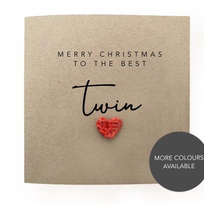 Joyeux Noël au meilleur Twin - Carte de Noël simple Twin - Carte de Noël de Twin - Carte de Noël Carte rustique pour elle lui Twin (SKU : CH013B)