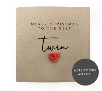 Joyeux Noël au meilleur Twin - Carte de Noël simple Twin - Carte de Noël de Twin - Carte de Noël Carte rustique pour elle lui Twin (SKU : CH013B)