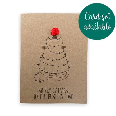 Funny Christmas Cat Pun Card  - Merry Catmas - Funny Xmas Card - Christmas Card for Cat dad Simple Christmas card for him to the best father (SKU: CH015B)