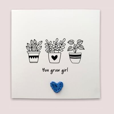 You Grow Girl - You Did It - Plant Card Félicitations pour votre nouvelle carte de travail - Simple fier de vous - Carte d'appréciation de l'obtention du diplôme (SKU: NJ013W)