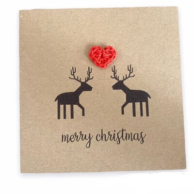 Crochet de renne de Noël fait à la main Eco Rustic - Pack de cartes - Ensemble de cartes de Noël - Ensemble de cartes de Noël - Carte simple - Joyeux Noël (SKU : CH022B)