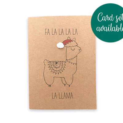 Funny Christmas Llama Pun Card for Her / Him - Fa La Llama - Funny Xmas Card Set - Simple Rustic Funny Animal Llama lover Alpha - Pun (SKU: CH023B)