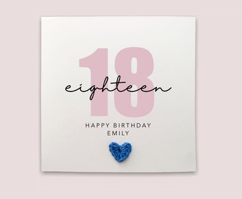 Personalised Happy 18th Birthday, Simple Birthday Card for 18th Birthday, Handmade Card, Birthday Card, Personalised,  Send to recipient, UK (SKU: BD118WP)
