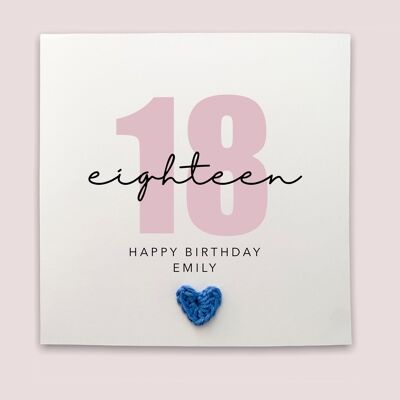 Joyeux 18e anniversaire personnalisé, carte d'anniversaire simple pour 18e anniversaire, carte faite à la main, carte d'anniversaire, personnalisée, envoyer au destinataire, Royaume-Uni (SKU : BD118WP)