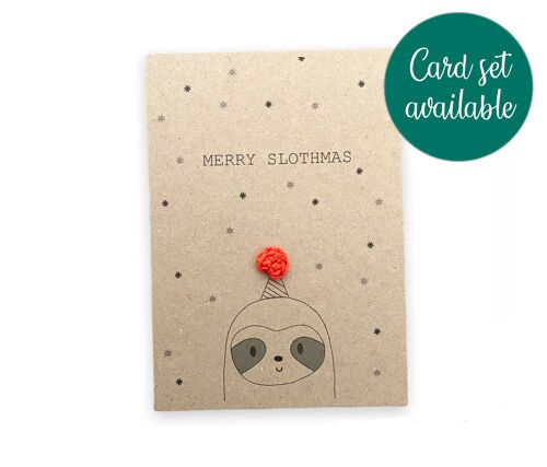 Funny Christmas Sloth Pun Card  - Merry Slothmas  -  Funny Xmas Card Set - Eco Christmas Card for sloth Simple Christmas card for her / him (SKU: CH026B)