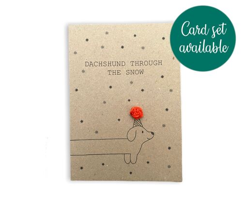 Funny Christmas Sausage Dog Pun Card  - Dachshund through the snow  -  Funny Xmas Card Set - Eco Christmas Card for dog lover Simple (SKU: CH028B)