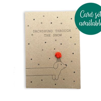 Divertente Christmas Sausage Dog Pun Card - Bassotto attraverso la neve - Set di carte di Natale divertenti - Biglietto di Natale ecologico per amante dei cani Semplice (SKU: CH028B)