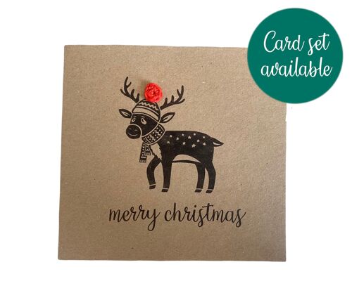 Handmade Christmas Reindeer Rudolph  - Crochet Eco Rustic - Card Pack - Christmas Card Set - Xmas Card Set - Fun Card - Merry Christmas (SKU: CH031B)