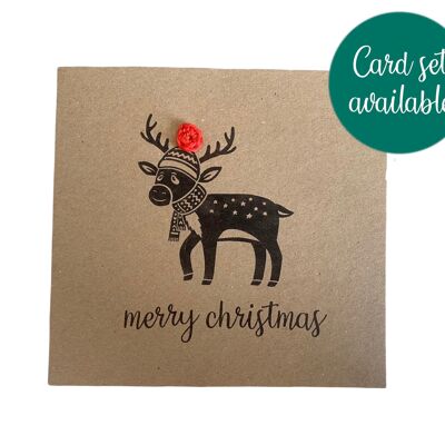 Handmade Christmas Reindeer Rudolph  - Crochet Eco Rustic - Card Pack - Christmas Card Set - Xmas Card Set - Fun Card - Merry Christmas (SKU: CH031B)