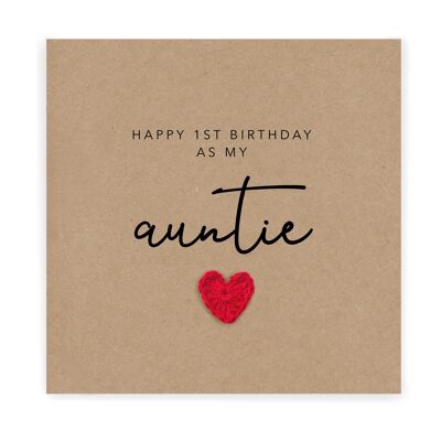 Feliz 1er cumpleaños como mi tía - Tarjeta de cumpleaños simple para tía de sobrina bebé sobrino - Tarjeta hecha a mano para ella - Enviar al destinatario (SKU: BD161B)