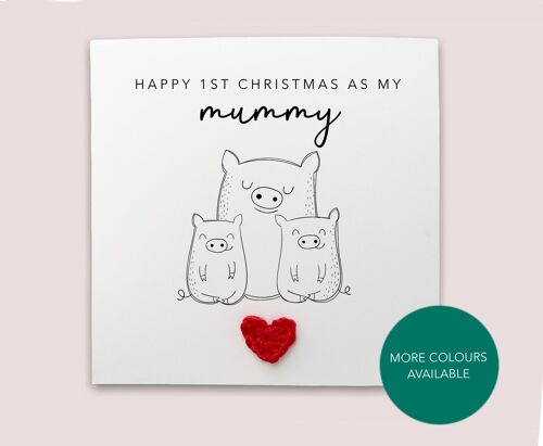 Happy 1st Christmas as my mummy twins card - Christmas Card for mum first christmas twin from baby son daughter bear card - recipient (SKU: CH033W)