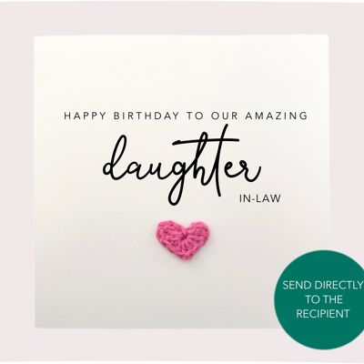 Feliz cumpleaños a nuestra increíble nuera Cumpleaños simple para hija - tarjeta de suegra - Tarjeta hecha a mano - Enviar al destinatario (SKU: BD112W)