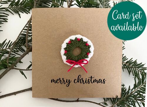Handmade Christmas Crochet Cards Christmas Wreath - Card Pack - Christmas Card Set - Xmas Card Set - Christmas Card for her / Him - Wreath (SKU: CH036B)