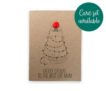 Funny Christmas Cat Pun Card - Merry Catmas - Funny Xmas Card - Christmas Card for Cat mum Carte de Noël simple pour lui à la meilleure mère (SKU: CH040B)