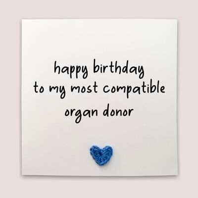 Happy Birthday Twin Card, Funny Twin to my closest compatible organ donor card, Joke Twin Card, Humour Happy Birthday Card for Twin (SKU: BD017B)